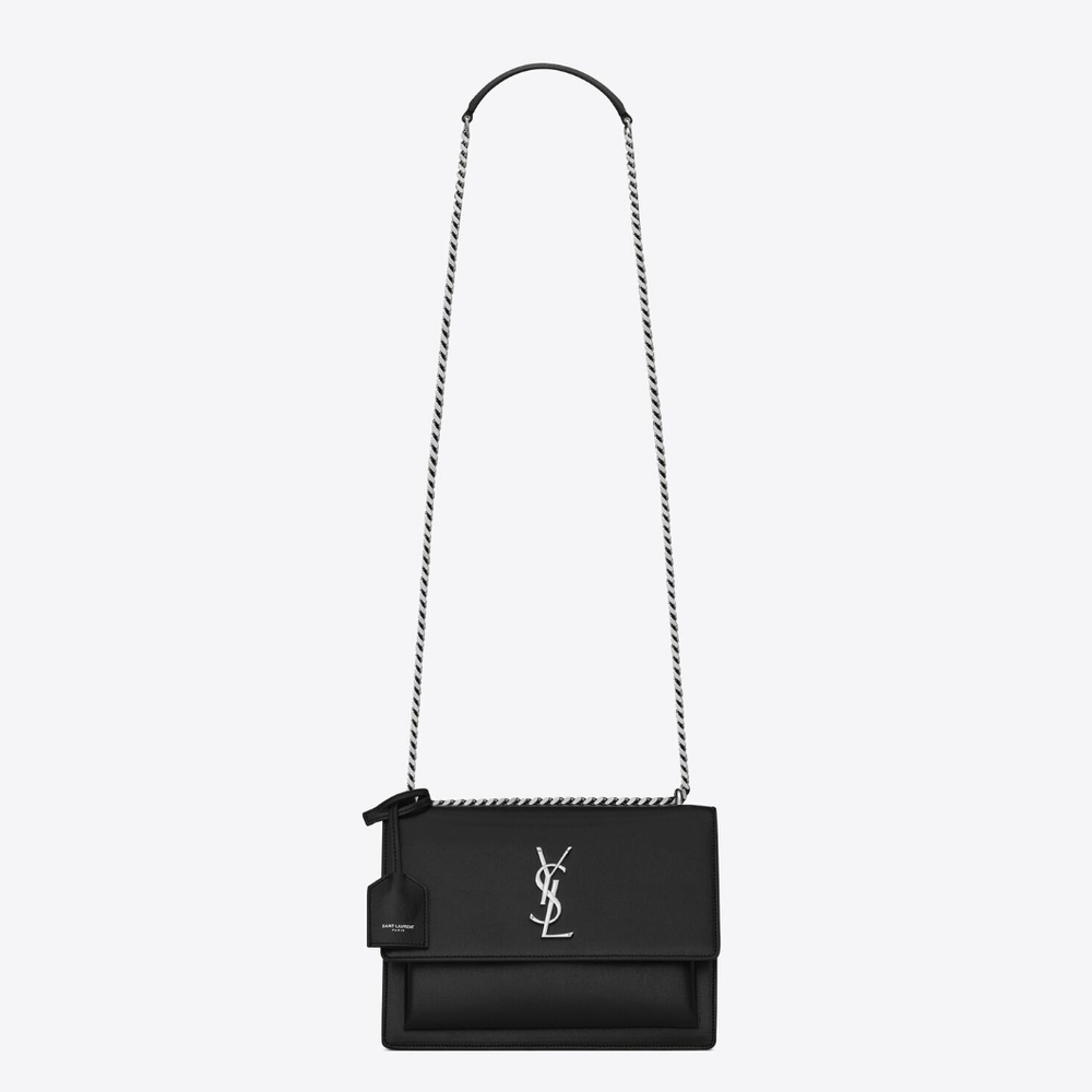 Brand New!!! YSL Saint Laurent Sunset Medium YSL Crossbody Bag in Black Leather - Picture 9 of 16